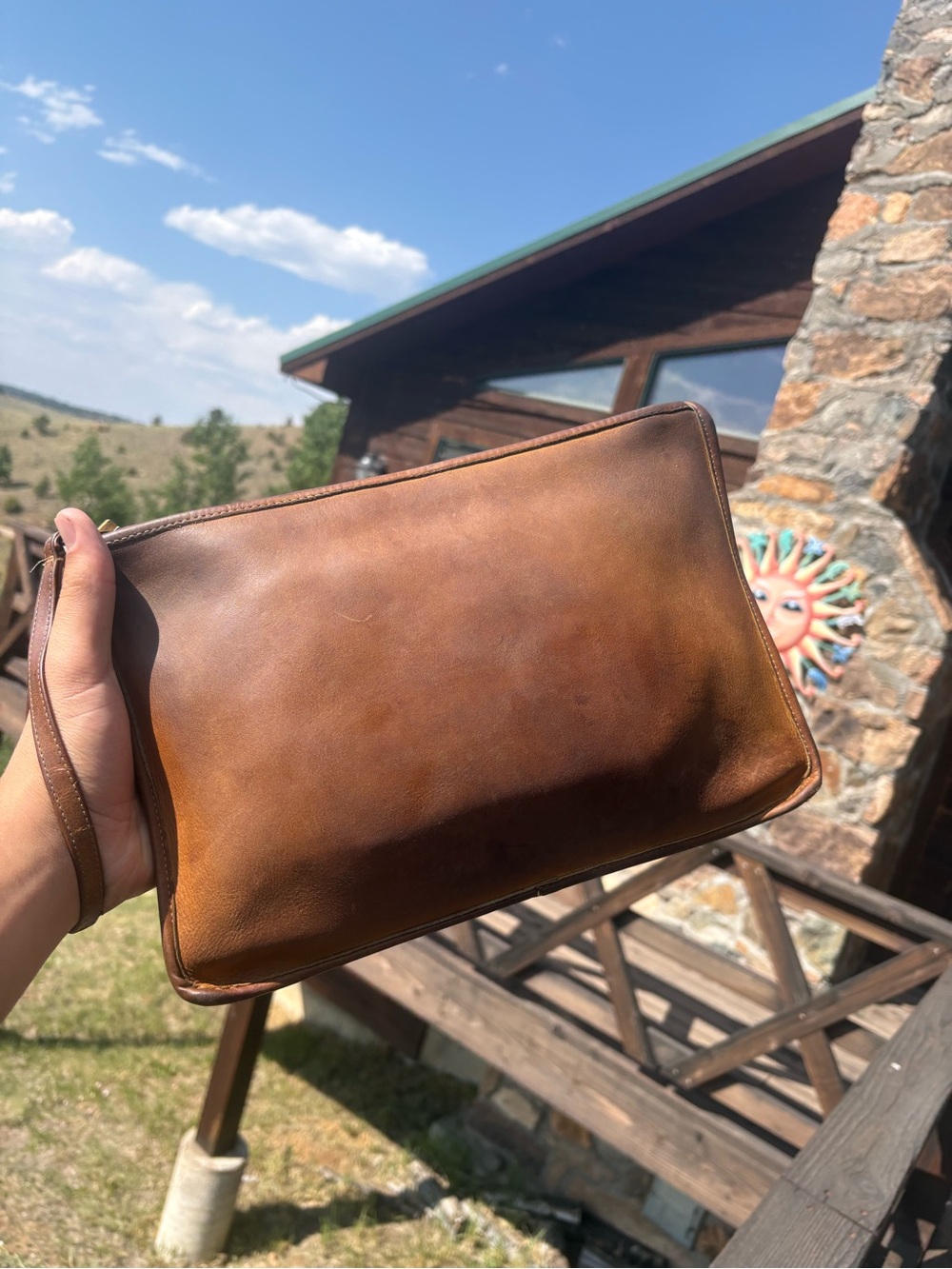 Vintage Coach Brown Leather large slim clutch from the 1990’s